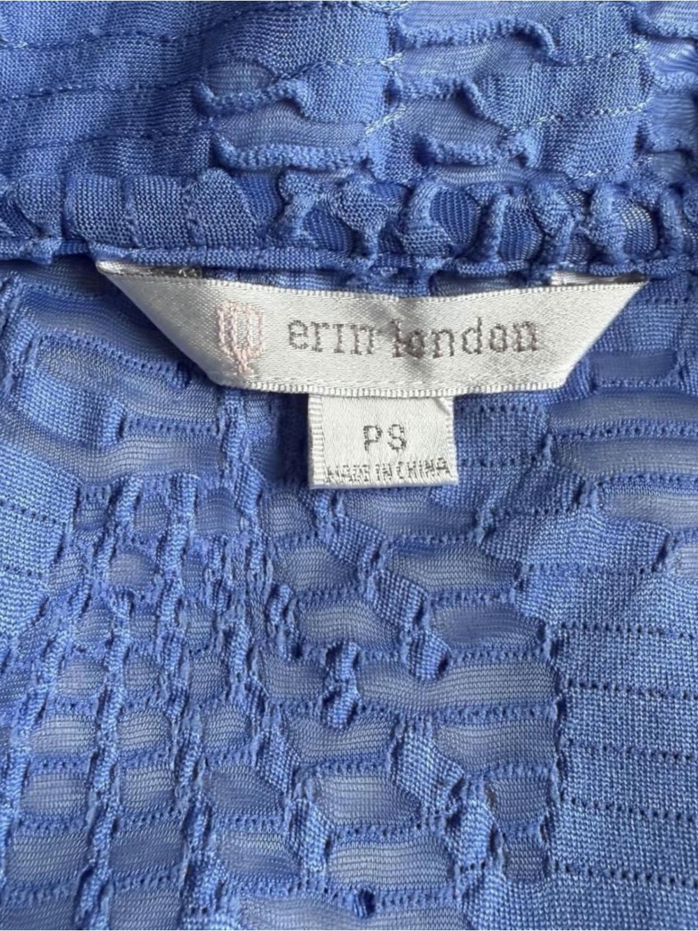 Vintage Erin London Y2K Blue Sheer Burnout Zip Jacket Mock Neck Plisse Mesh PS - Picture 7 of 8